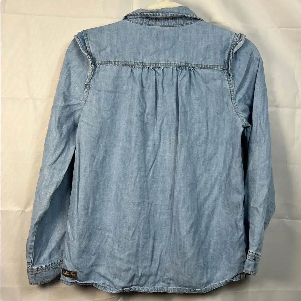 Matilda Jane Blue Chambray denim shirt with ruffle details size 16